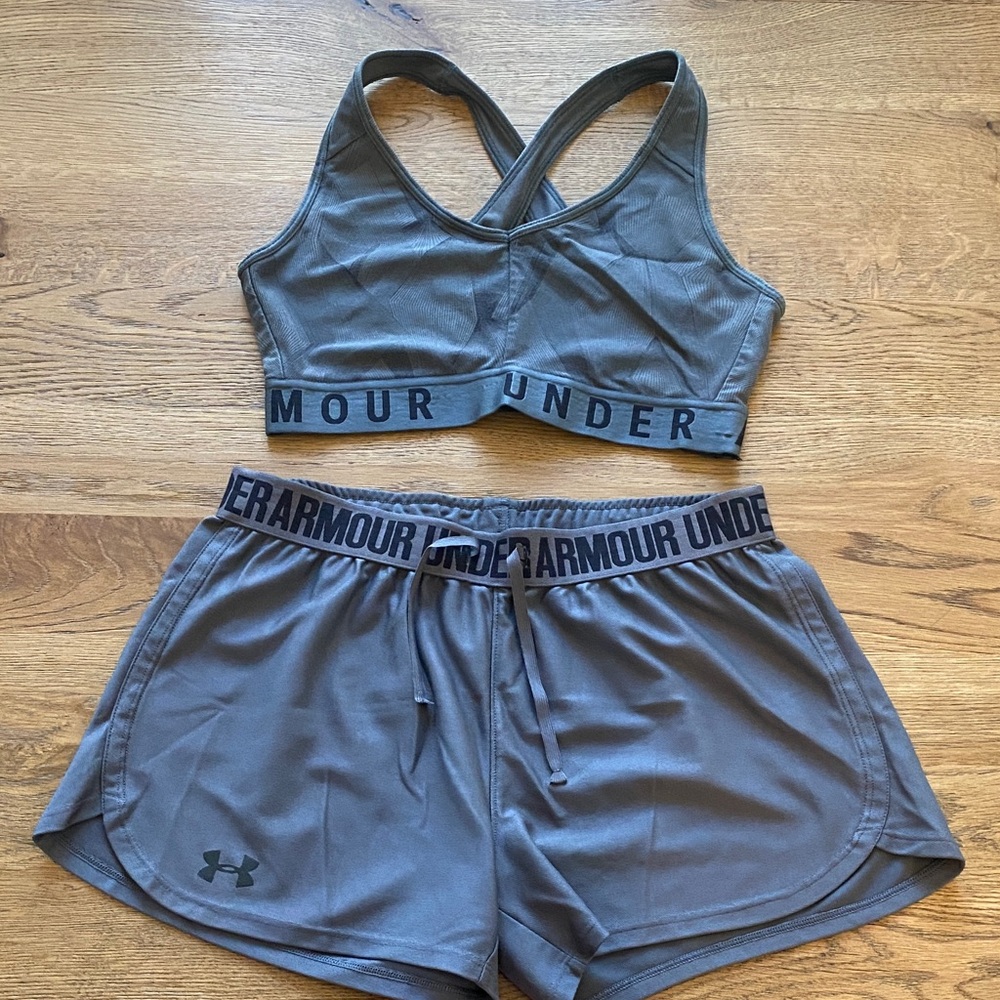 Under Armour Charcoal Sports Bra and Shorts